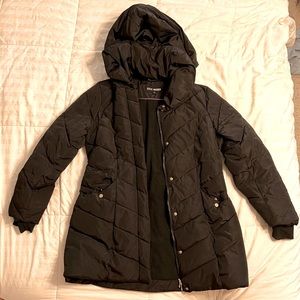 Steve Madden Women's Long Chevron Quilted Outerwear Jacket Coat Black Large